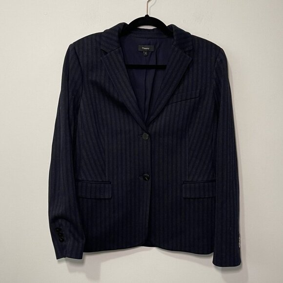Theory women's navy pinstripe single breasted office career work blazer in 10 - Picture 1 of 8